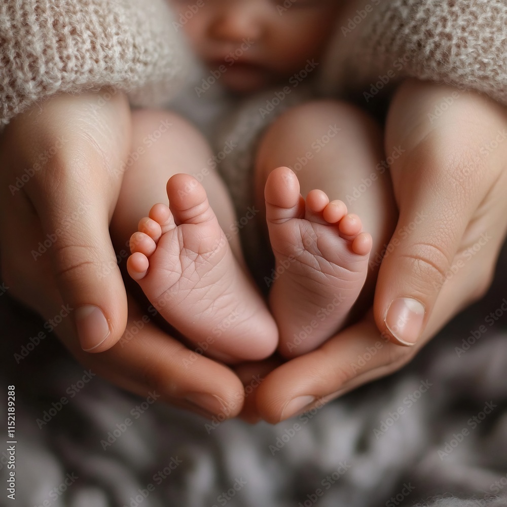 Newborn Baby s Feet Cradled in Caring Parent s Hands Newborn Baby s Feet Cradled in Caring Parent s Hands