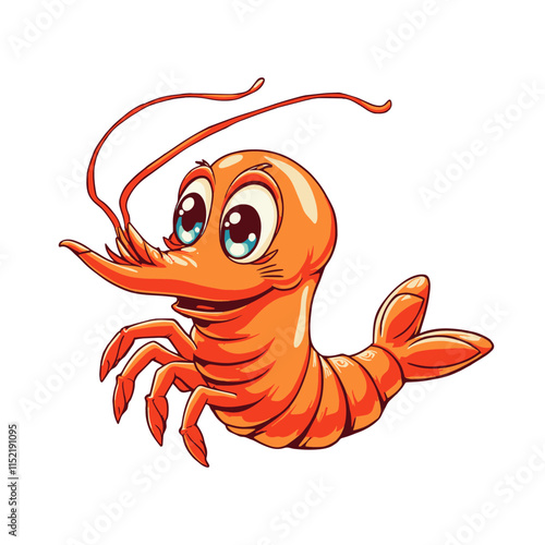 Watercolor vector of a cartoon shrimp, isolated on a white background, shrimp animation