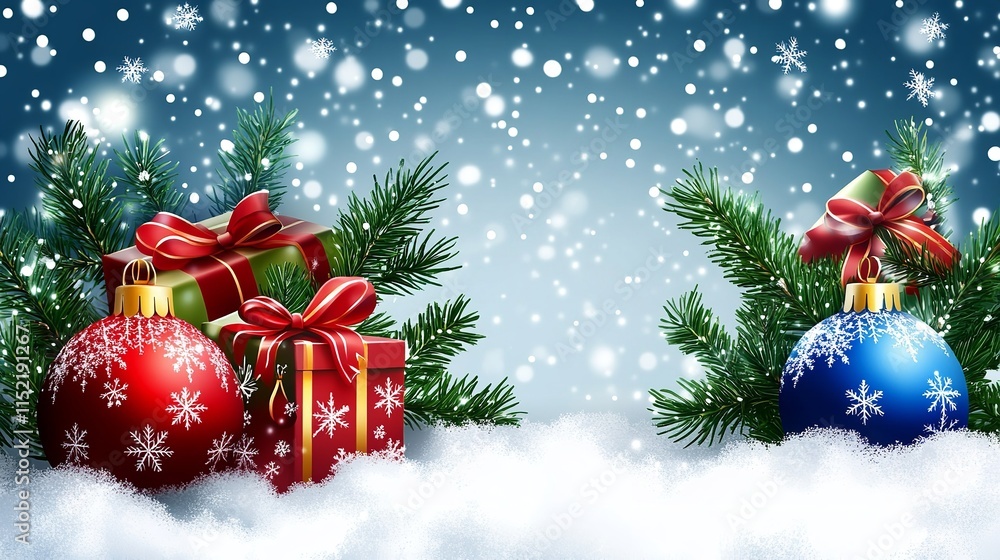 Obraz premium Christmas backdrop including presents and baubles. Generative Ai