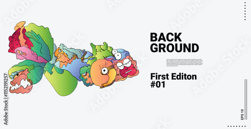 Vector abstract cartoon monster face, beak, fang, bird doodle design,and head colorful illustration.Banner and wallpaper background. landing page illustration