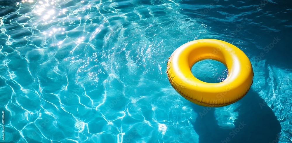 Vibrant Summer Scene Floating Inflatable Ring in Sunlit Outdoor Swimming Pool Vibrant Summer Scene Floating Inflatable Ring in Sunlit Outdoor Swimming Pool