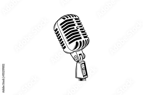 microphone isolated on white background , Microphone black silhouette vector icon.