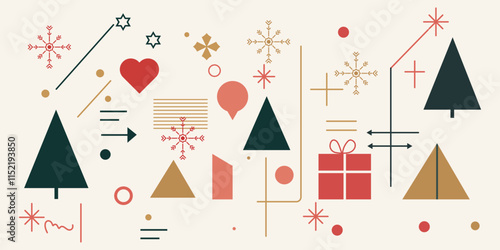 Modern geometric background that transitions the festive charm of Christmas into the romantic essence of Valentine's Day. Start with a Christmas inspired design