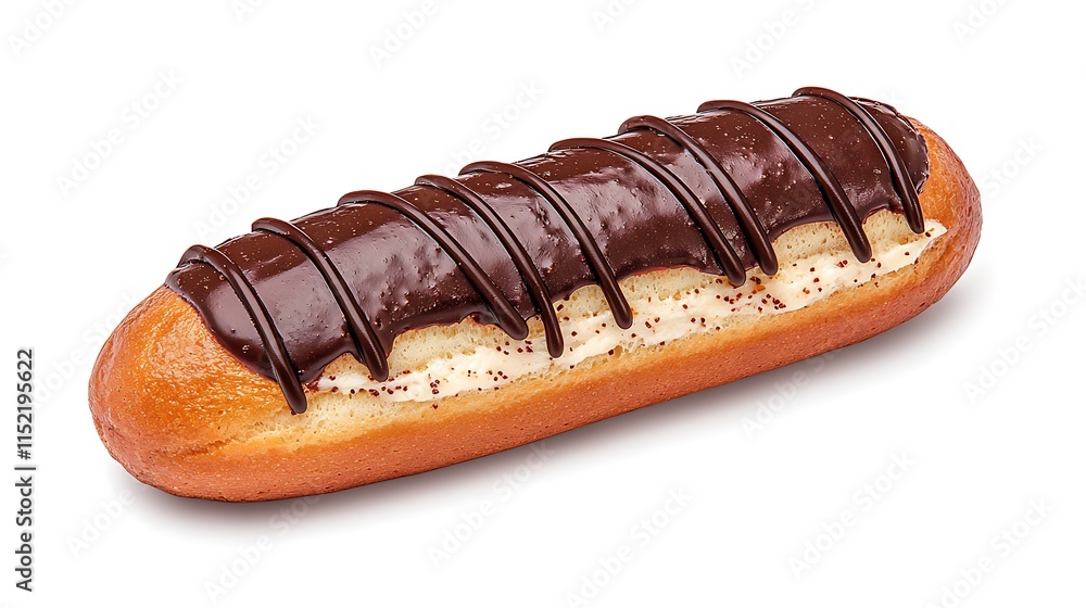 Chocolate eclair pastry with cream filling, isolated on white background. Chocolate eclair pastry with cream filling, isolated on white background.