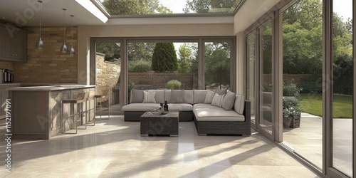 The design emphasizes an inviting transition to a block paved patio.