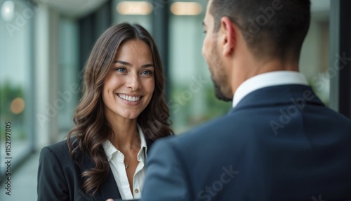 Wallpaper Mural Successful woman and man discussing in a corporate setting, showcasing leadership and teamwork. Torontodigital.ca