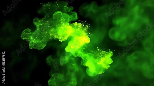 Realistic bad smell cloud with green vapors on a black background. Stink clouds of smoke, smog, and chemical stench gases. Animated green stink cloud isolated in a dark setting.