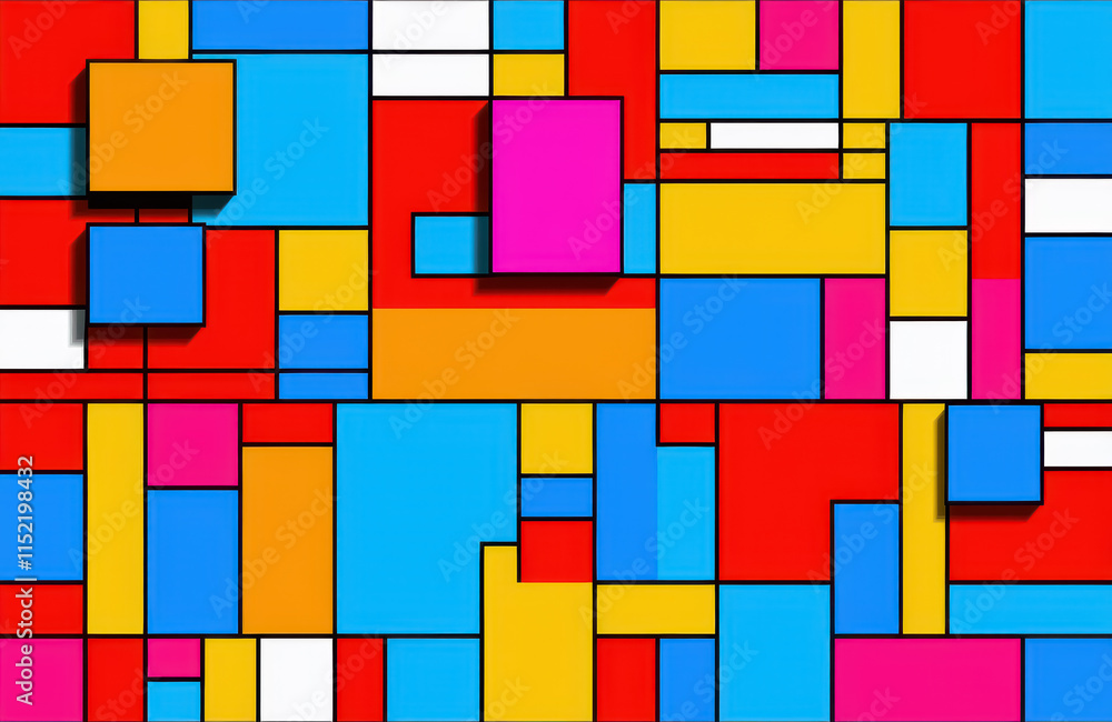 Abstract geometric colorful rectangle pattern in red, blue, yellow, and pink Abstract geometric colorful rectangle pattern in red, blue, yellow, and pink