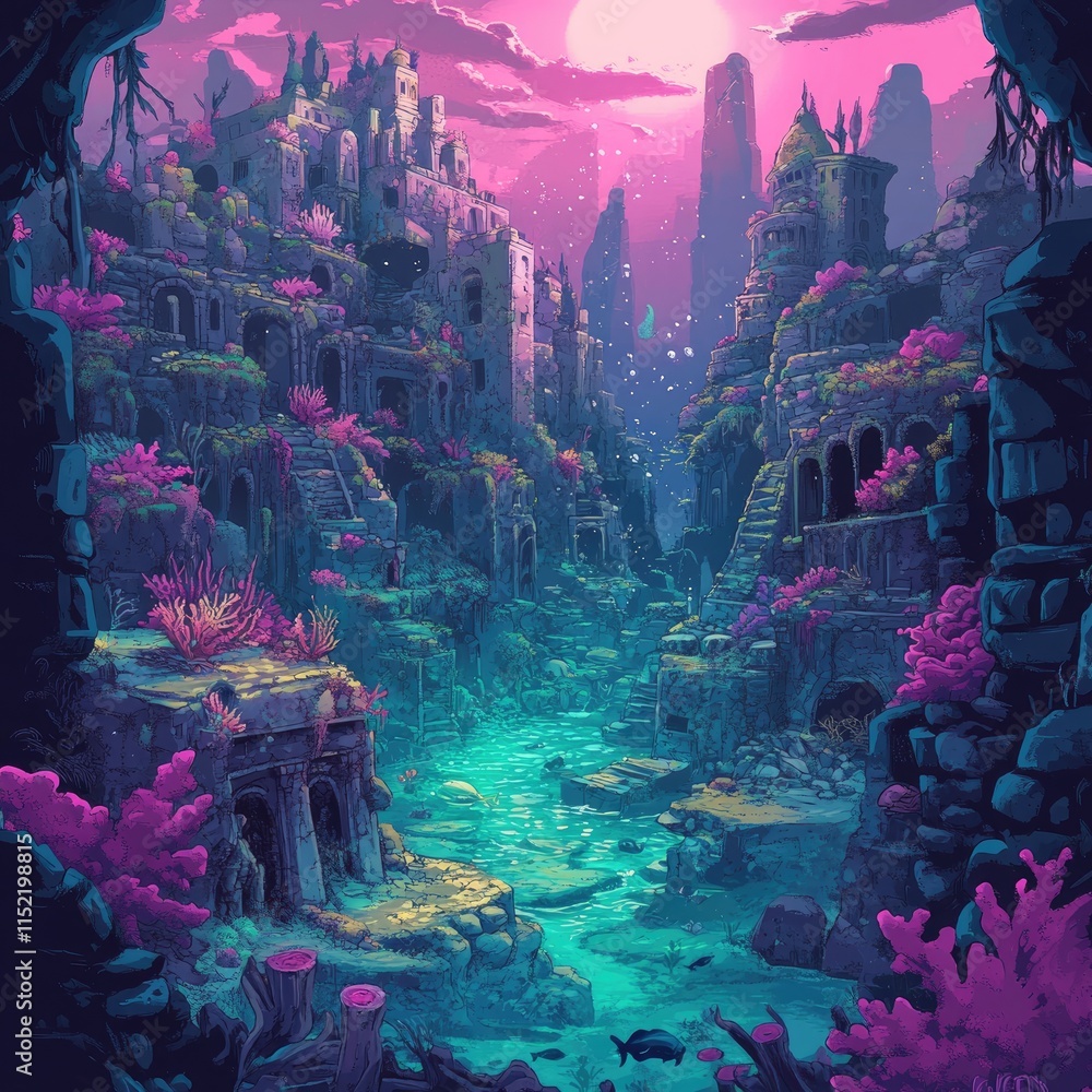 Sunken City Coral Reef Fantasy Underwater Landscape Sunken City Coral Reef Fantasy Underwater Landscape
