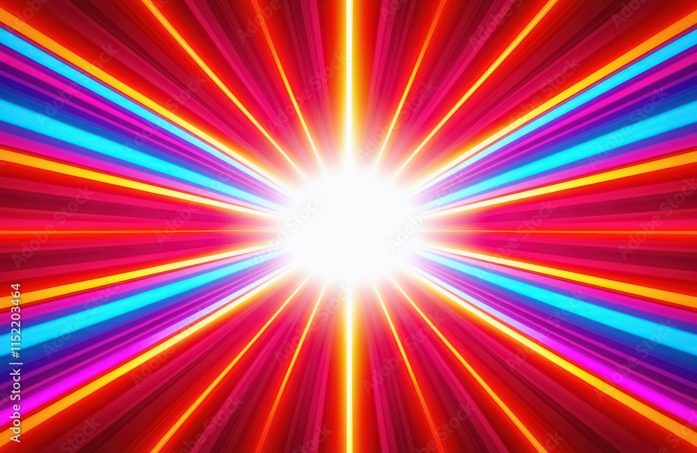 Vibrant burst of colorful light beams in radiant spectrum display Vibrant burst of colorful light beams in radiant spectrum display