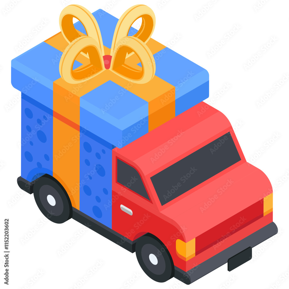 Isometric Delivery Truck with Gift Box Isometric Delivery Truck with Gift Box