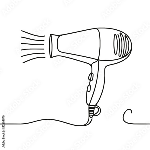 Minimalist hair dryer line drawing on white background.