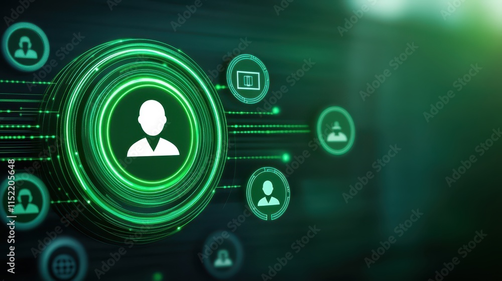 Obraz premium Green person icon, symbolizing user profile, online identity and digital communication in modern interfaces