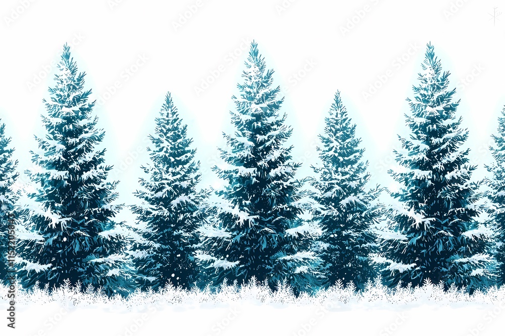 Snowy Pine Trees in Winter Landscape with Frosty Background Snowy Pine Trees in Winter Landscape with Frosty Background