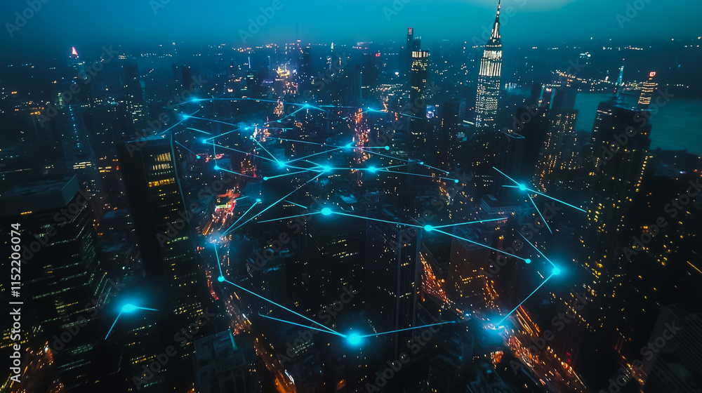 Smart digital city with connection cyber security network reciprocity over the cityscape . future smart wireless digital city and social media networking systems that connects people within the city Smart digital city with connection cyber security network reciprocity over the cityscape . future smart wireless digital city and social media networking systems that connects people within the city