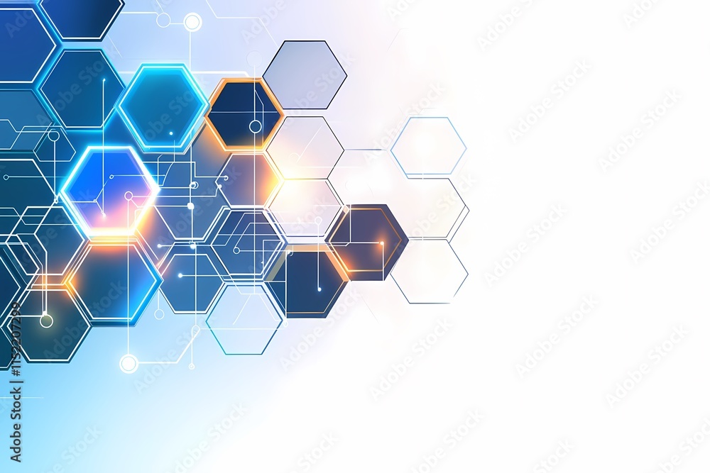 Geometric Abstract Background with Blue and White Hexagonal Patterns Geometric Abstract Background with Blue and White Hexagonal Patterns