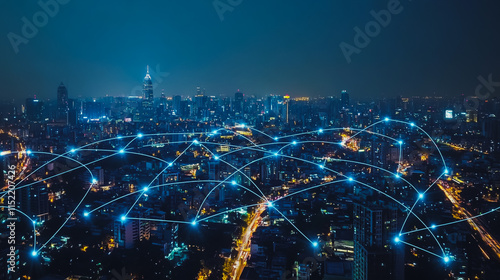 Wallpaper Mural Smart digital city with connection cyber security network reciprocity over the cityscape . future smart wireless digital city and social media networking systems that connects people within the city Torontodigital.ca