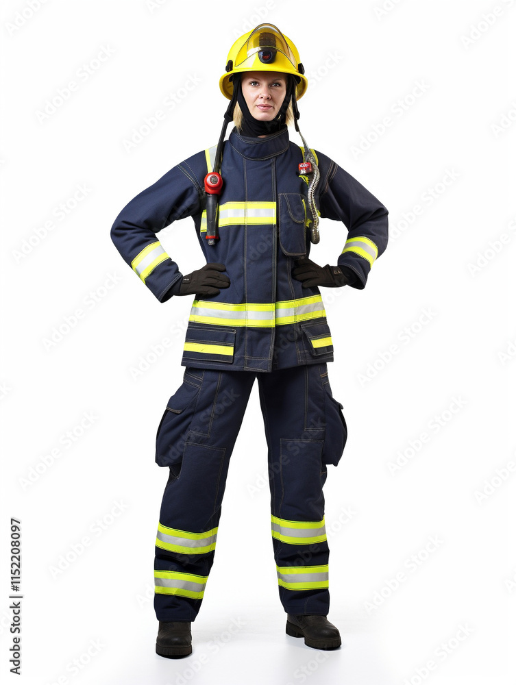 Full body shot of caucasic firewoman with helmet, serious but kind, ultra-realistic detail, perfect facial Full body shot of caucasic firewoman with helmet, serious but kind, ultra-realistic detail, perfect facial