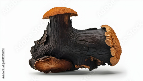 chaga healthy vitality mushroom, Inonotus obliquus, isolated on white or transparent png background