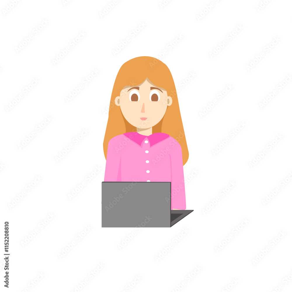 girl with laptop. Bussines girl cute vector. Flat design girl with laptop. Bussines girl cute vector. Flat design
