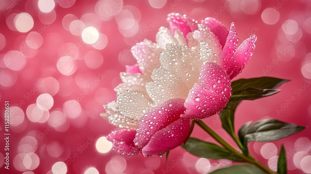 Delicate Beauty A Macro Shot of a Pink and Cream Peony Bloom Adorned with Glistening Dewdrops Delicate Beauty A Macro Shot of a Pink and Cream Peony Bloom Adorned with Glistening Dewdrops