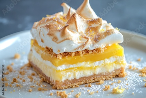 Delicious Lemon Meringue Dessert Layers Delightful Treat photo