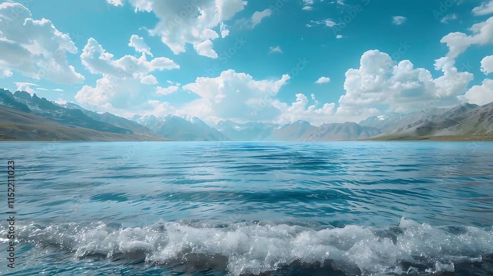 Fototapeta premium Lakes are tranquil bodies of water, often nestled within valleys, plains, or mountainous regions, creating stunning landscapes that captivate the senses. Their surfaces, shimmering under sunlight or m