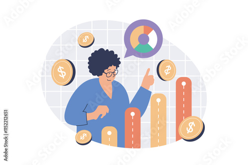 Business analytics web concept with flat cartoon people for website design.
