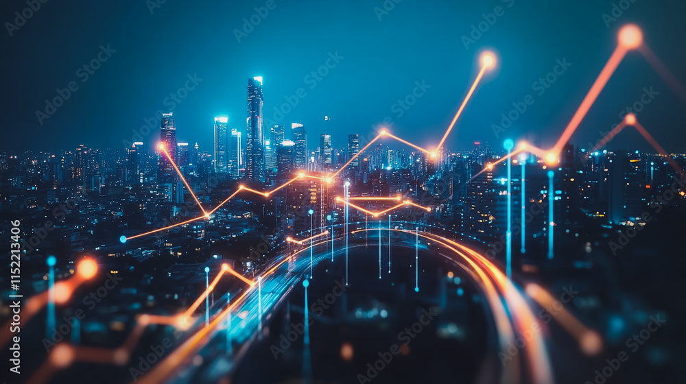 Fototapeta premium Smart digital city with connection cyber security network reciprocity over the cityscape . future smart wireless digital city and social media networking systems that connects people within the city
