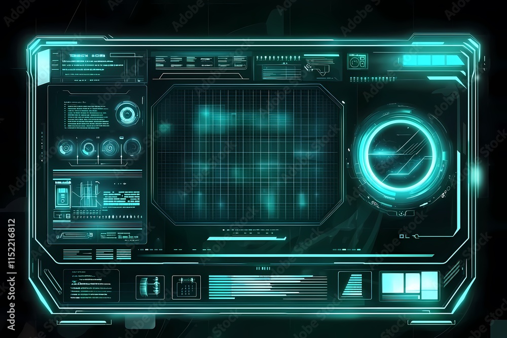 Futuristic Digital Interface with Glowing Elements and Graphs Futuristic Digital Interface with Glowing Elements and Graphs