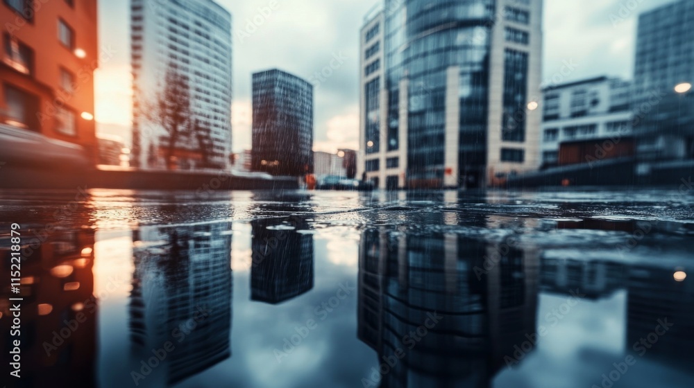 Reflections in Wet Streets with Soft Focus Background Reflections in Wet Streets with Soft Focus Background