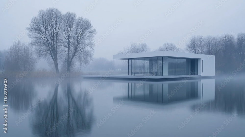 Fototapeta premium Serene Lakeside Architecture in Natural Light