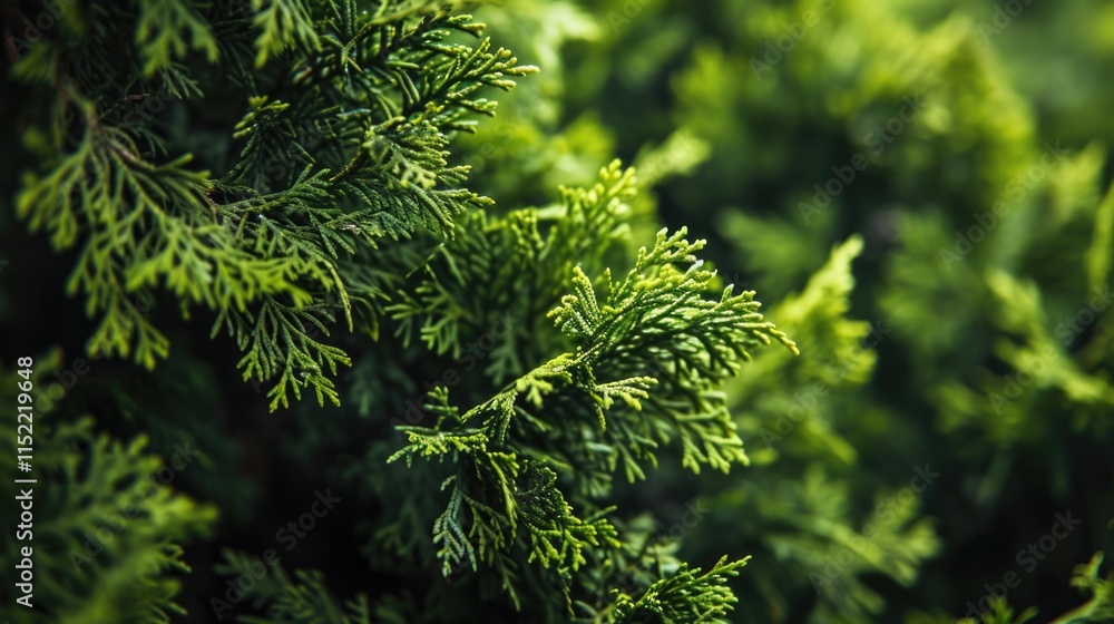 Thuja Greenery: Lush Conifer Background with Softwood Texture Thuja Greenery: Lush Conifer Background with Softwood Texture