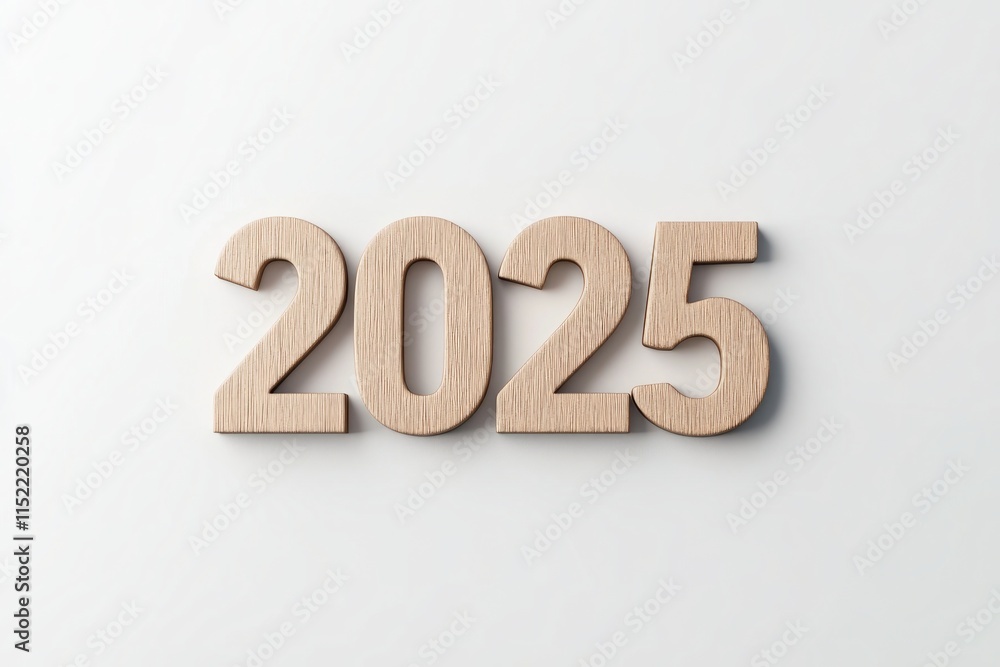 2025 - A Fresh Start, Minimalist Design of the New Year with Wooden Numbers