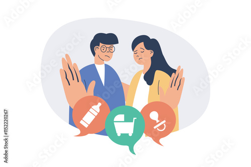 Childfree by choice web concept with flat cartoon people for website design.