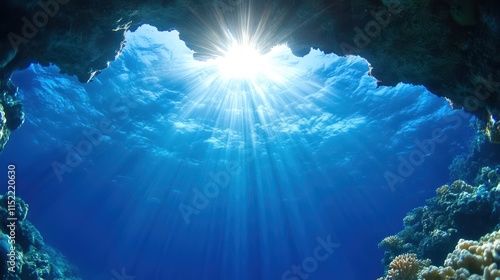 Diving adventure beneath the waves coral reef underwater photography ocean environment upward view nature's beauty photo