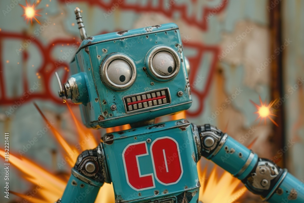 Fototapeta premium A rusty, cartoonish robot with