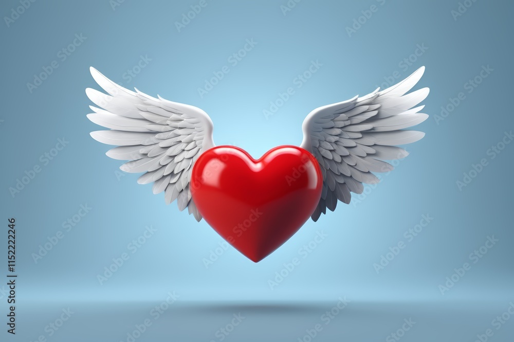 a close up of a heart with wings on a blue background a close up of a heart with wings on a blue background