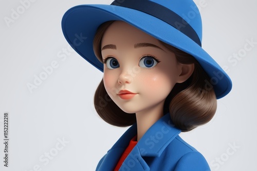 there is a doll with a blue hat and a red dress