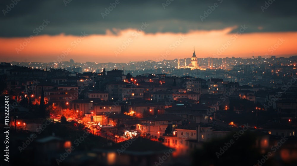 Obraz premium Vibrant Cityscape at Dusk with Panoramic Perspective
