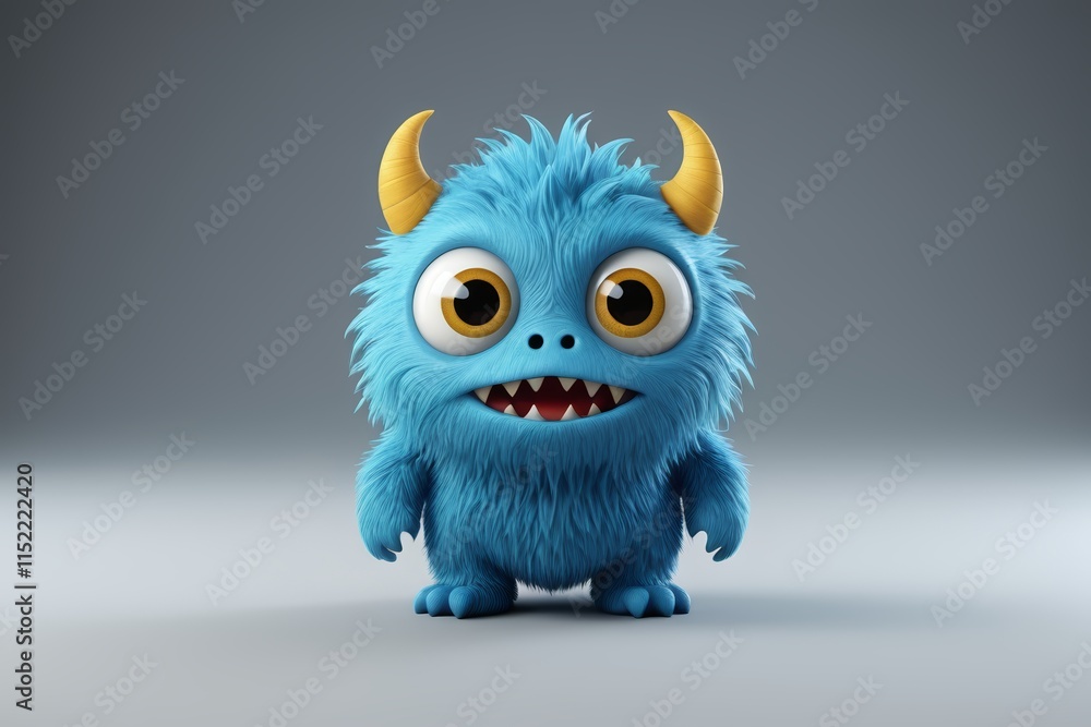 Fototapeta premium a close up of a blue furry monster with horns on its head