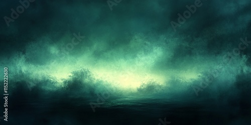 Dark Green Ocean Mist Fantasy Background Dramatic Sea Scene