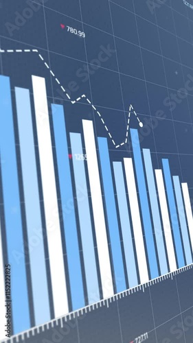 Declining stock trend with blue and white bar graphs