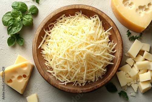 A bowl of cheese and a bowl of cheese crumbs