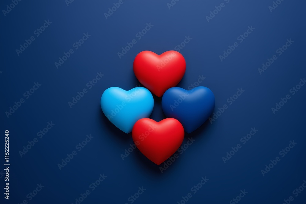 three red and blue hearts are arranged in a heart shape three red and blue hearts are arranged in a heart shape