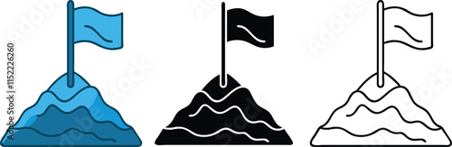 Reaching the Summit Flag, Mountain, Peak, Goal, Success, Achievement, Victory, Target, Climb, Icon