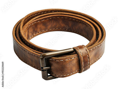 Stylish Brown Leather Belt Isolated on Transparent Background photo