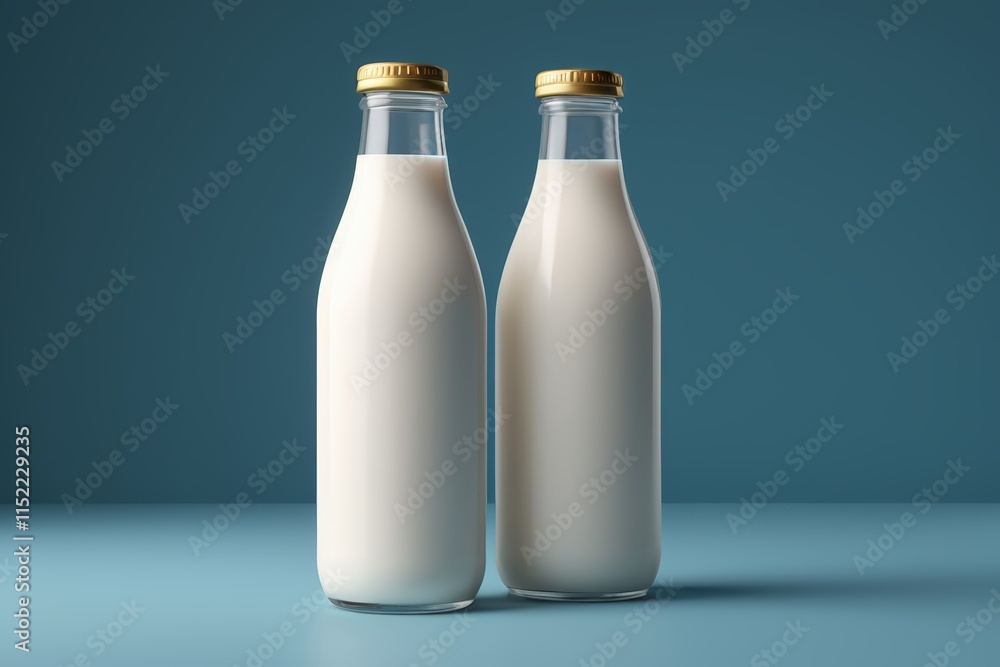 two bottles of milk are sitting on a table two bottles of milk are sitting on a table