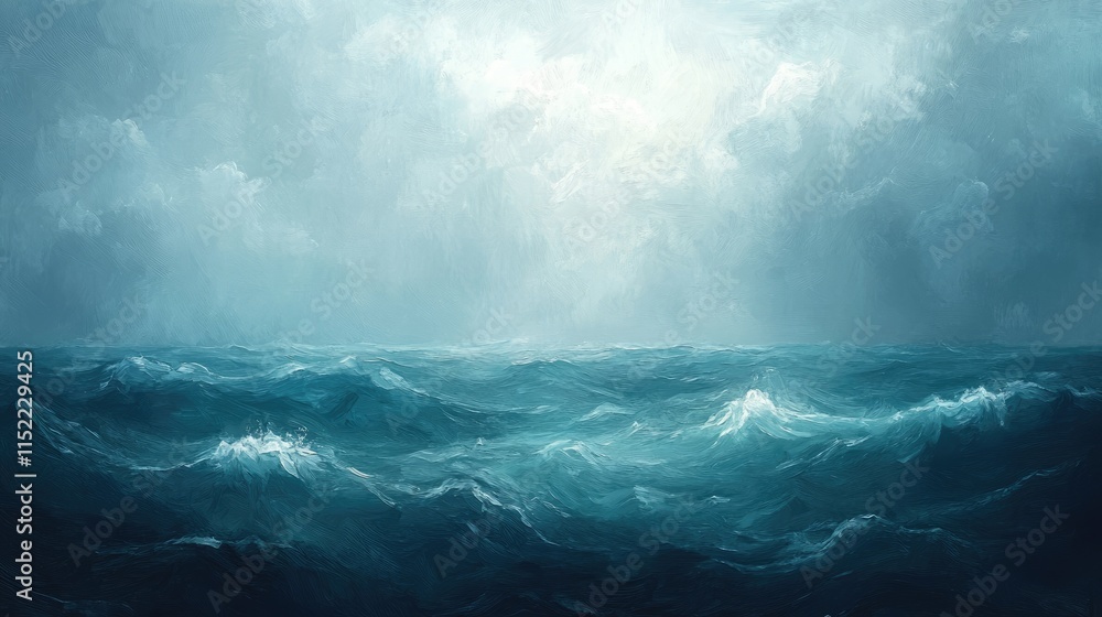 A Seascape Painting Of Dark Blue Ocean Waves Under A Cloudy Sky A Seascape Painting Of Dark Blue Ocean Waves Under A Cloudy Sky