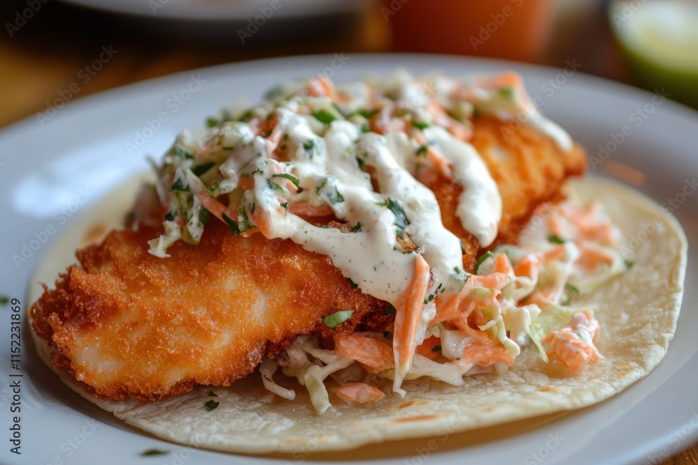 Crispy Fish Taco With Creamy Coleslaw Topping